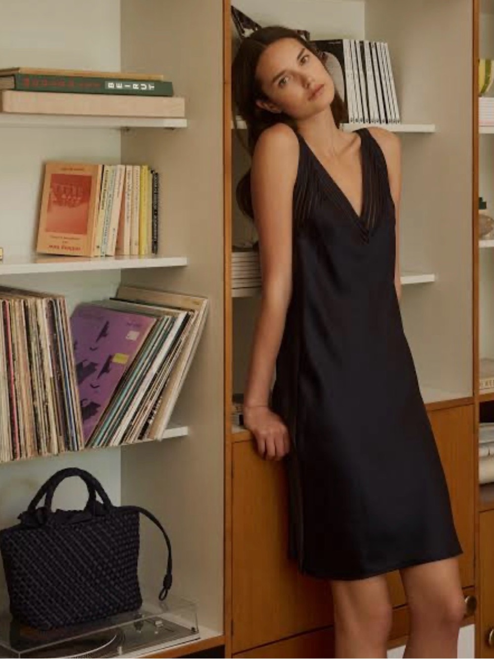 COS Open-Stitch Satin Slip Dress